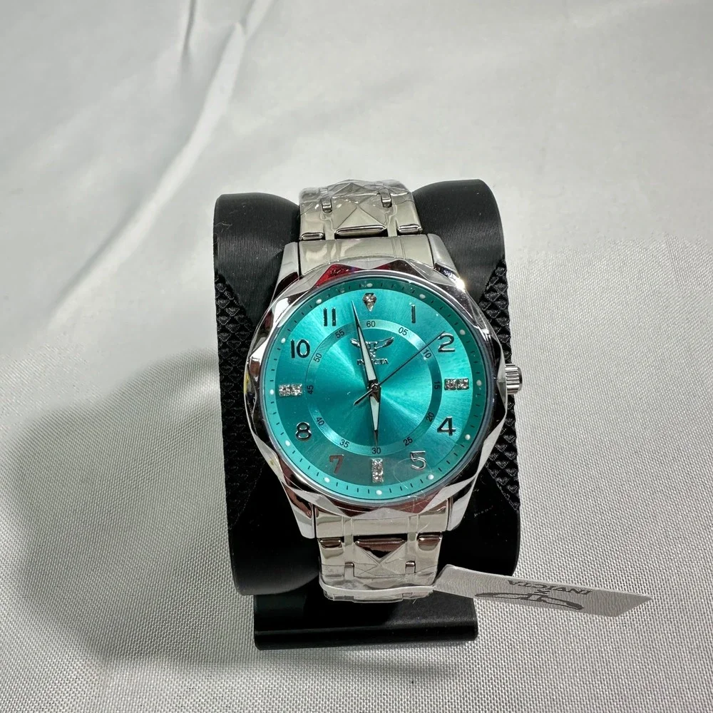 NWT Invicta 70050 Wrist Watch Mens OS Turquoise Silver Studded Link Streetwear
